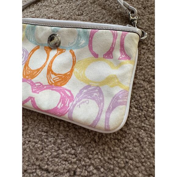 Vintage Y2K Coach Hampton Wristlet Pastel Monogram Signature Scribble - Picture 6 of 9